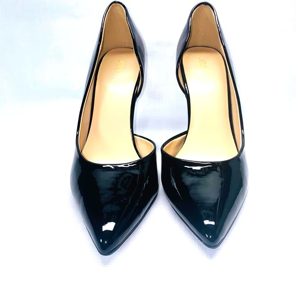 Jenn Ardor Size 8 Black Patent Leather Pointed Toe DOrsay Heels Stiletto Pumps - Picture 5 of 13
